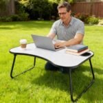 Portable Laptop Desk, Gray And White Matte Metal And Wood Construction, Foldable Design With Cup Holder, 26.5 X 18.5 Inches, For Bed, Car, Couch, Home & Outdoor Use (Grey+White Matte) - Image 4