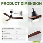 52" Wooden Ceiling Fans with Lighted Remote Control, Indoor Outdoor Wooden Ceiling Fan, Outdoor Modern Ceiling Fan with 3 Fan Blades for Patio - Image 8