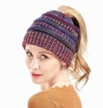 Mixed Color Knitted Wool Hat Ladies Non-labeled Ponytail Hat - Image 10