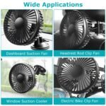1Pc Car Cooling Fan Portable Rotatable USB Vehicle Fan Backseat Clip Fan Dashboard Window Suction Fan For SUV RV Pickup With 3 Speeds - Image 6