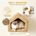 Wall Mounted Cat House, Cat Wall Furniture, Cat Wall Shelf with Washable Cushion, Natural - Image 3