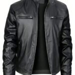 Men's Stand-up Collar Leather Jacket Business Casual Jacket