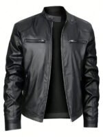 Men's Stand-up Collar Leather Jacket Business Casual Jacket - Image 9