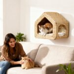 Wall Mounted Cat House, Cat Wall Furniture, Cat Wall Shelf with Washable Cushion, Natural - Image 6