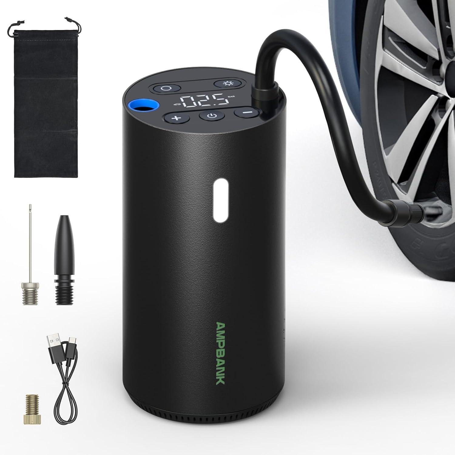 1f85823a-7d2e-4838-bf8f-a0897e00e335.jpg AMPBANK AT004 Smart Portable Tire Air Pump For Cars, Motorcycles, Bicycles And Balls With Pressure Gauge And LED Screen For Fast Inflation - Image 1