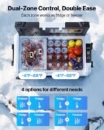 Car Refrigerator, DC 12/24V AC100-240V Compressor Electric Cooler,  -4°F To 68°F Truck Refrigerator With APP Control, Wheels & Dual Zone, 48 QT Cars Cooler For RVs, Boats, Camping, Fishing - Image 5