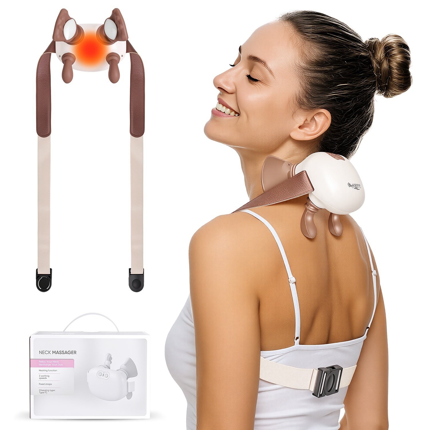 22eedbba-9fff-42c4-88c9-61bc17b04be1.jpg 1Pc Human Like Neck Massager With Heat Cordless Neck Massager For Pain Relief Deep Tissue Shiatsu Massager For For Neck Shoulders Back Legs - Image 1