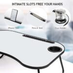 Portable Laptop Desk, Gray And White Matte Metal And Wood Construction, Foldable Design With Cup Holder, 26.5 X 18.5 Inches, For Bed, Car, Couch, Home & Outdoor Use (Grey+White Matte) - Image 5