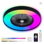 23 Inch Black Ceiling Fan Light With LED RGB   Dimmable & Color Changing, APP & Remote Control, Modern Smart Ceiling Fan For Living Room