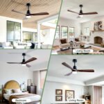 52" Wooden Ceiling Fans with Lighted Remote Control, Indoor Outdoor Wooden Ceiling Fan, Outdoor Modern Ceiling Fan with 3 Fan Blades for Patio - Image 6