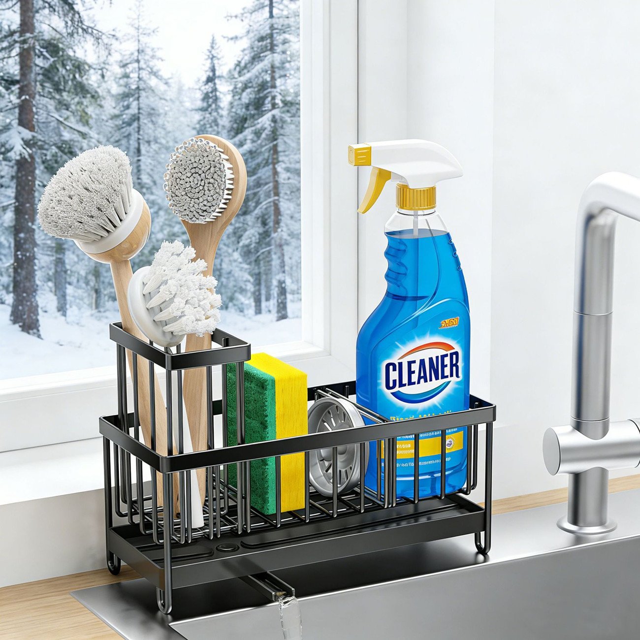 4cc20cb9-7bb4-4a89-ad8e-ebf3c0a557e1.jpg Kitchen Sink Rack Sponge Holder Soap Dish Drain Storage Organizer Brush Holder - Image 1