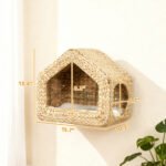 Wall Mounted Cat House, Cat Wall Furniture, Cat Wall Shelf with Washable Cushion, Natural - Image 2