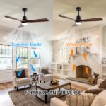 52" Wooden Ceiling Fans with Lighted Remote Control, Indoor Outdoor Wooden Ceiling Fan, Outdoor Modern Ceiling Fan with 3 Fan Blades for Patio - Image 2