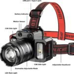 LED Telescopic Headlamp Head Torch Rechargeable Motion Sensor Headlight Zoomable 5 Modes Emergency Light For Camping - Image 2