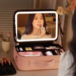Smart LED Cosmetic Case With Mirror Cosmetic Bag Large Capacity Fashion