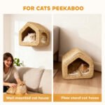 Wall Mounted Cat House, Cat Wall Furniture, Cat Wall Shelf with Washable Cushion, Natural - Image 5