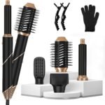 1Pc 5 In 1 Hot Air Styler Straightener Curler Dryer Automatic Wrap Styler Hair Dryer Brush Set With 3 Temp Settings ALCI Plug Glove Cable Tie 2 Alligator Hair Clips