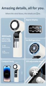 Portable Handheld Fan, Speed Adjustable Turbo Mini Fan, Reduced Temperature Mode, Rechargeable Digital Display Foldable - Image 5