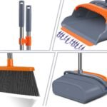 Upgrade Broom And Dustpan Set, Self-Cleaning With Dustpan Teeth, Indoor&Outdoor Sweeping, Ideal For Dog Cat Pets Home Use, Stand Up Broom And Dustpan Gray&Orange - Image 7