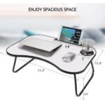 Portable Laptop Desk, Gray And White Matte Metal And Wood Construction, Foldable Design With Cup Holder, 26.5 X 18.5 Inches, For Bed, Car, Couch, Home & Outdoor Use (Grey+White Matte) - Image 2