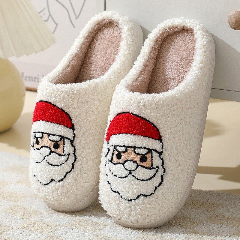 8676d7f0-0d0e-4894-bb8f-8b88a9ae47a1.jpg Christmas Home Slippers Cute Cartoon Santa Claus Cotton Slippers For Women And Men Couples Winter Warm Furry Shoes - Image 1