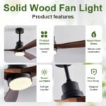 52" Wooden Ceiling Fans with Lighted Remote Control, Indoor Outdoor Wooden Ceiling Fan, Outdoor Modern Ceiling Fan with 3 Fan Blades for Patio - Image 3