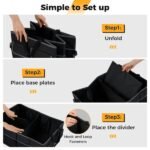 13 Gallon Car Trunk Organizer - 3 Compartments+6 Pockets, 600D Oxford Fabric, Non-Slip Base, Black - Image 5