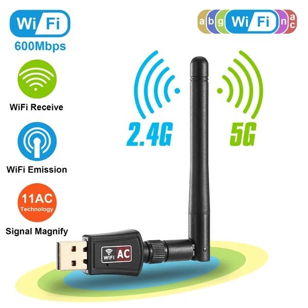 91bd3b39-1931-4382-8e84-05eadc6a2fa8.jpg USB WiFi Adapter AC600Mbps 5G/2.4G Dual Band 802.11ac Wireless Network Adapter W/ 2dBi External Antennas For PC Desktop Laptop - Image 1