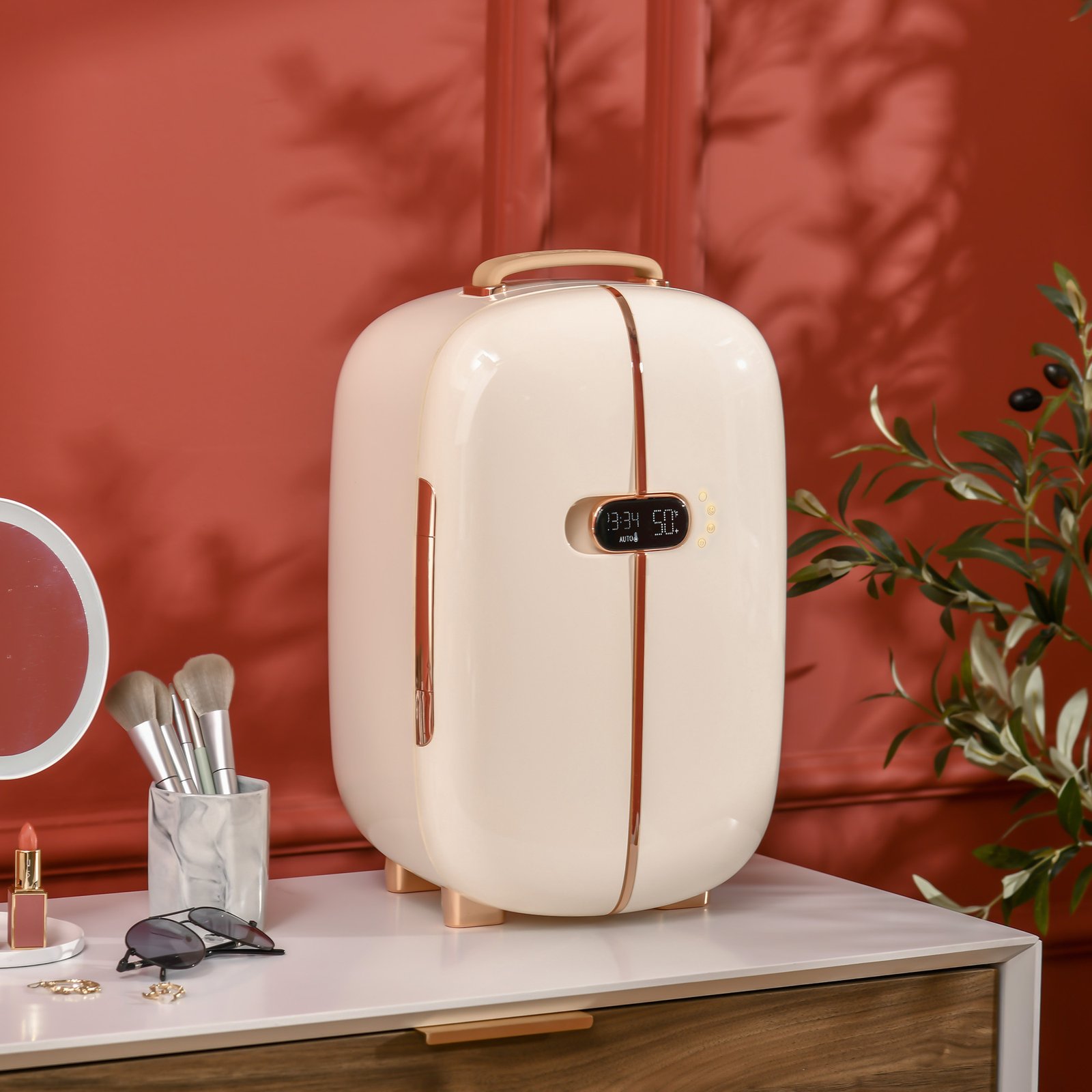 b8706bfc-fb8b-41ba-9bf2-0a1ca002fa53.jpg Portable Skincare Fridge with LED Display, 12L Mini Fridge for Beauty, Makeup and Cosmetics, Small Refrigerator Cooler for Bedroom, Home Office, Desktop, White - Image 1