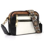 Triple-zipper Shoulder Bag With Floral Embroidered Straps Fashion Colorblock Multi-functional Crossbody Bags For Women - Image 10