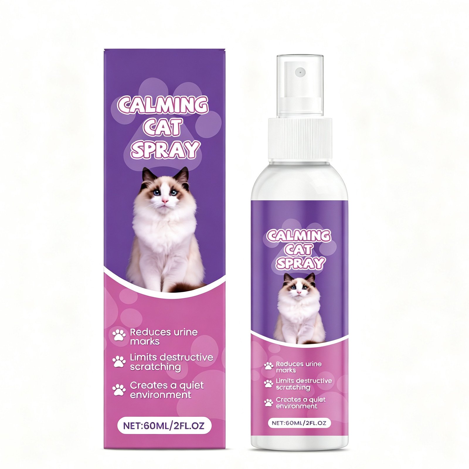 c6fba652-56d7-4152-9489-696cf2b41e8a.jpg Calming Cat Spray, 60ML Natural Cat Anxiety Relief Spray For Stress & Bad Behavior Correction Product Bullet Points - Image 1
