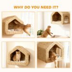 Wall Mounted Cat House, Cat Wall Furniture, Cat Wall Shelf with Washable Cushion, Natural - Image 8