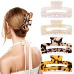 4Pcs Tortoise Hair Claw Clips, Acetate Hair Claw Clip Acrylic French Hair Banana Barrettes Jaw Clips, Stylish Hair Accessories For Women 3.15 Inch