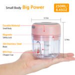 Mini Electric Garlic Chopper 8.45OZ Cordless Garlic Mincer Food Chopper Rechargeable Food Blender Chili Nut Onion Pepper Meat Ginger Food - Image 9