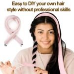 Satin Heatless Hair Curler, Lazy Natural Soft Wave DIY Heatless Curls For Sleep In Overnight, For All Hair Types - Pink - Image 2