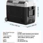 Car Refrigerator, DC 12/24V AC100-240V Compressor Electric Cooler,  -4°F To 68°F Truck Refrigerator With APP Control, Wheels & Dual Zone, 48 QT Cars Cooler For RVs, Boats, Camping, Fishing