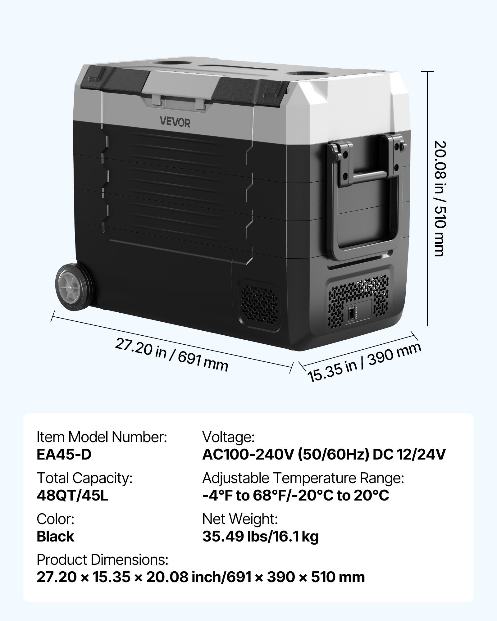 f27a090a-e47f-4c43-978d-981c873338ee.jpg Car Refrigerator, DC 12/24V AC100-240V Compressor Electric Cooler, -4°F To 68°F Truck Refrigerator With APP Control, Wheels & Dual Zone, 48 QT Cars Cooler For RVs, Boats, Camping, Fishing - Image 1