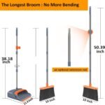 Upgrade Broom And Dustpan Set, Self-Cleaning With Dustpan Teeth, Indoor&Outdoor Sweeping, Ideal For Dog Cat Pets Home Use, Stand Up Broom And Dustpan Gray&Orange - Image 2