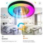23 Inch Black Ceiling Fan Light With LED RGB   Dimmable & Color Changing, APP & Remote Control, Modern Smart Ceiling Fan For Living Room - Image 6