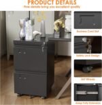 2 Drawer Mobile File Cabinet, Metal Under Desk Cabinet With Lock Name Card Holder For Office Home, Legal Letter Size, Assembly Required - Image 7