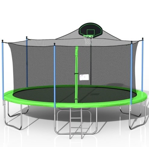 10c49abc-88f9-4790-b50a-12eefbcdab02.jpg 16FT Trampoline Children's Basketball Stand Safety Fence Net - Image 1