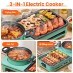 1Pc 3 In 1 Electric Hot Pot With Grill 1600W Smokeless Non-Stick Korean BBQ Grill Shabu Shabu Hot Pot Combo With Independent Temperature Control For 3-5 People Fedex Shipping - Image 3