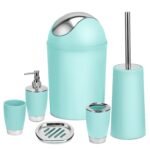 Bathroom Accessories Set For New Home Gifting 6 Pcs Bathroom Set Ensemble Complete Soap Dispenser Toothbrush Holder Tumbler Soap Dish Toilet Cleaning Brush Trash Can For Valentines Gift Guest Room - Image 3