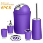 Bathroom Accessories Set For New Home Gifting 6 Pcs Bathroom Set Ensemble Complete Soap Dispenser Toothbrush Holder Tumbler Soap Dish Toilet Cleaning Brush Trash Can For Valentines Gift Guest Room - Image 2