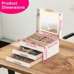 1 Set Jewelry Box With LED Mirror 3 Layer Jewelry Organizer With 2 Drawers PU Jewelry Holder With 3 Mirror Light Colors Dimmable For Earrings Rings Bracelets Necklaces - Image 6
