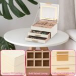 1 Set Jewelry Box With LED Mirror 3 Layer Jewelry Organizer With 2 Drawers PU Jewelry Holder With 3 Mirror Light Colors Dimmable For Earrings Rings Bracelets Necklaces - Image 9