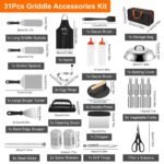 31Pcs Griddle Accessories Kit Flat Top Grill Accessories For Camp Chef With Spatulas Griddle Press Basting Cover Spice Shakers Vegetable Forks Steel Sticks Egg Rings Storage Bag - Image 6