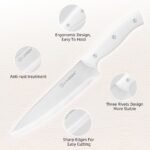 15 Pieces Of White Carbon Steel Blade Kitchen Knife Set, Equipped With A Genuine Wooden Frame, Internal Sharpener, And Kitchen Scissors - Image 7