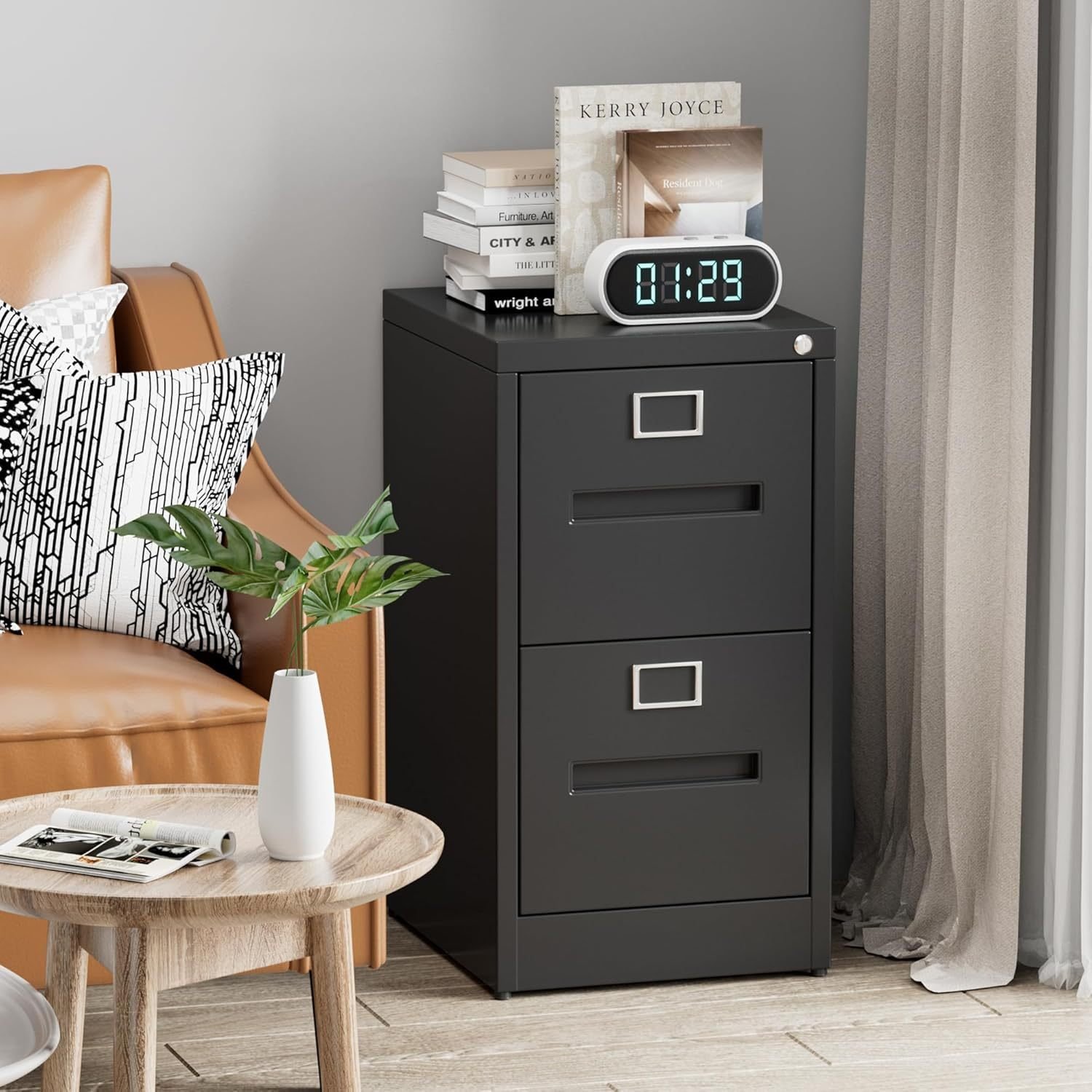 1a851063-cc42-4d27-8ffb-e817dff18998.jpg 2 Drawer Mobile File Cabinet, Metal Under Desk Cabinet With Lock Name Card Holder For Office Home, Legal Letter Size, Assembly Required - Image 1