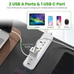 1Pc Power Strip With 6FT Extension Cord 3 AC Outlets And 2 USB A Ports 1 USB C Port 2500W Wall Mount Outlet Extender For Home Office Dorm Travel - Image 10